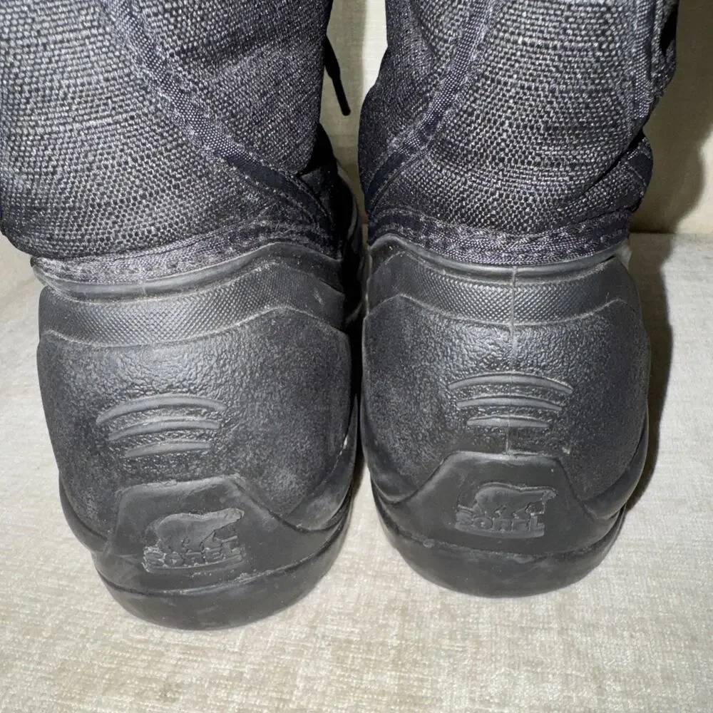 Sorel Womens Black Lace Up Mid-Calf Canvas Insulated Winter Boots Size 7.5 EUC
